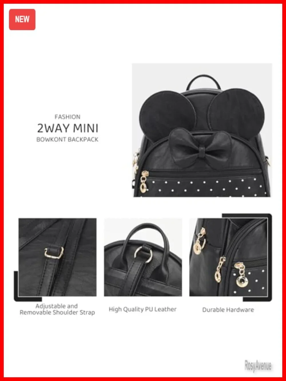 Mini Backpack Bowknot Polka Dot Daypack Convertible Shoulder Bag Purse Faux